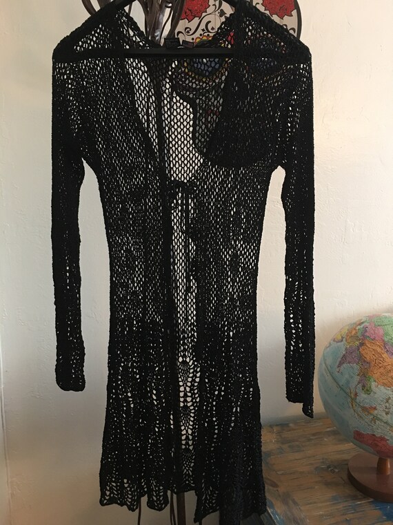 Black Long Crocheted Vintage RAMPAGE Sweater Size