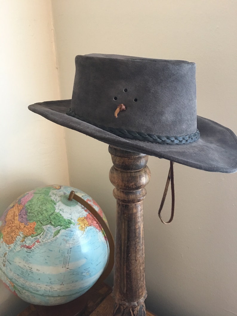 90s Leather Walkabout Gray Hat Made in Australia image 3