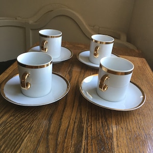 50's Favolina Polish China Vintage Expresso 4 Cups & 4 Saucers