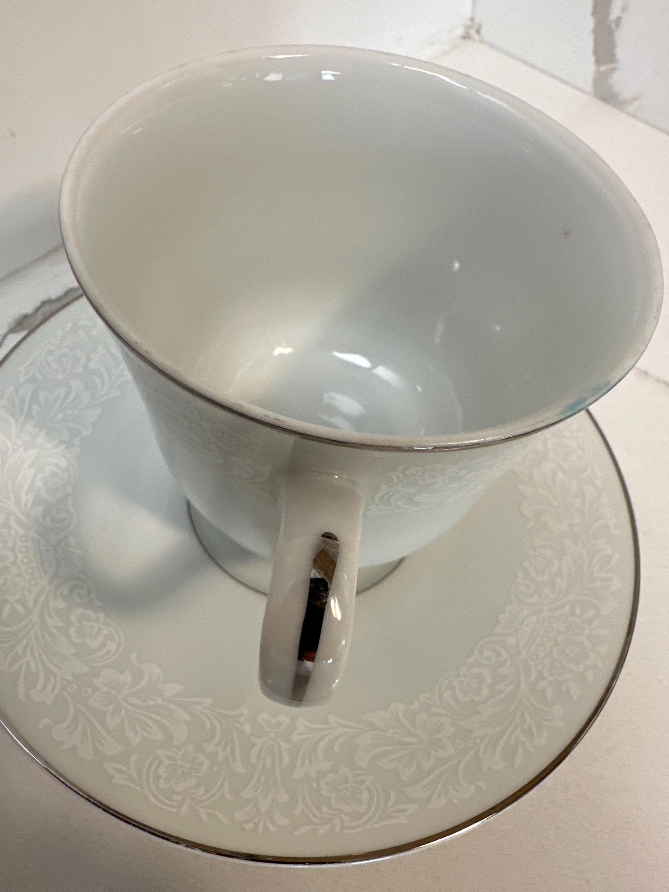 Southampton 384 Four Crown China Cup & Saucer, White W/ Silver
