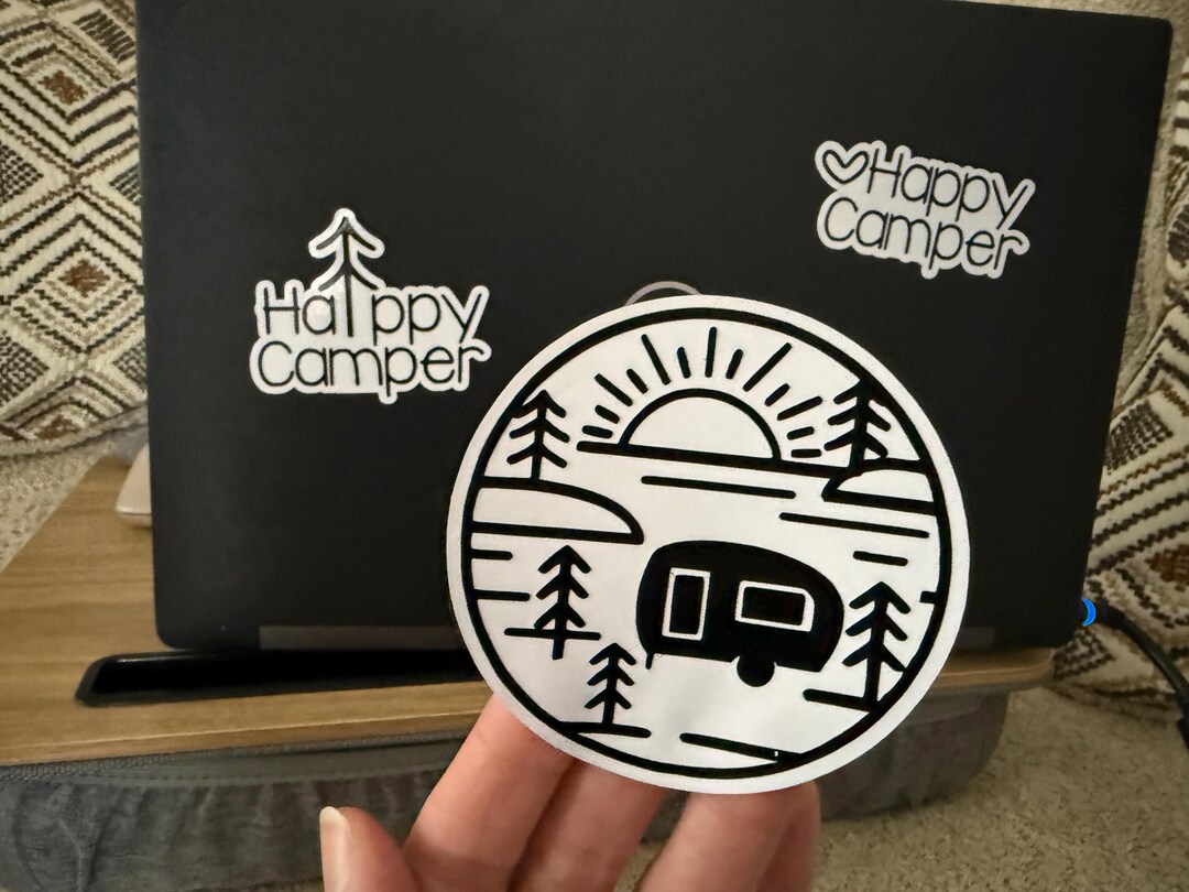 Happy Camper Vinyl Sticker | Camping Laptop Sticker | Waterproof Double ...