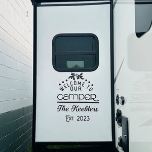 Large Welcome To Our Camper Decal • Camping Decals • Camper Accessories • Personalized Name Decal • Travel Trailer Decal Fifth Wheel Pop U