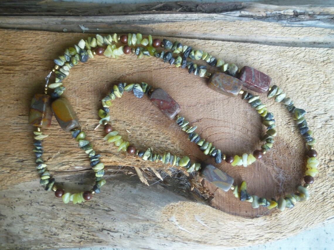 Grüne und braune Edelstein Kette | Etsy