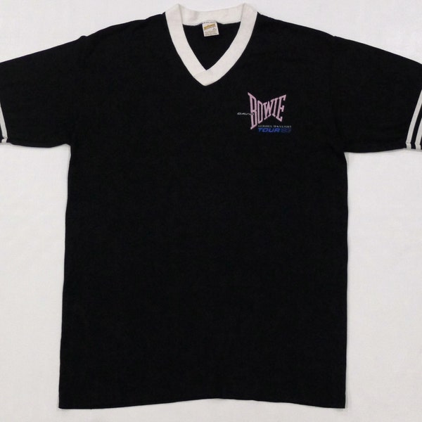 Vintage David Bowie T Shirt Men Large Black V Neck Jersey Serious Moonlight Tour 83 Concert Music Tee Thin 50/50 Soft Sportswear