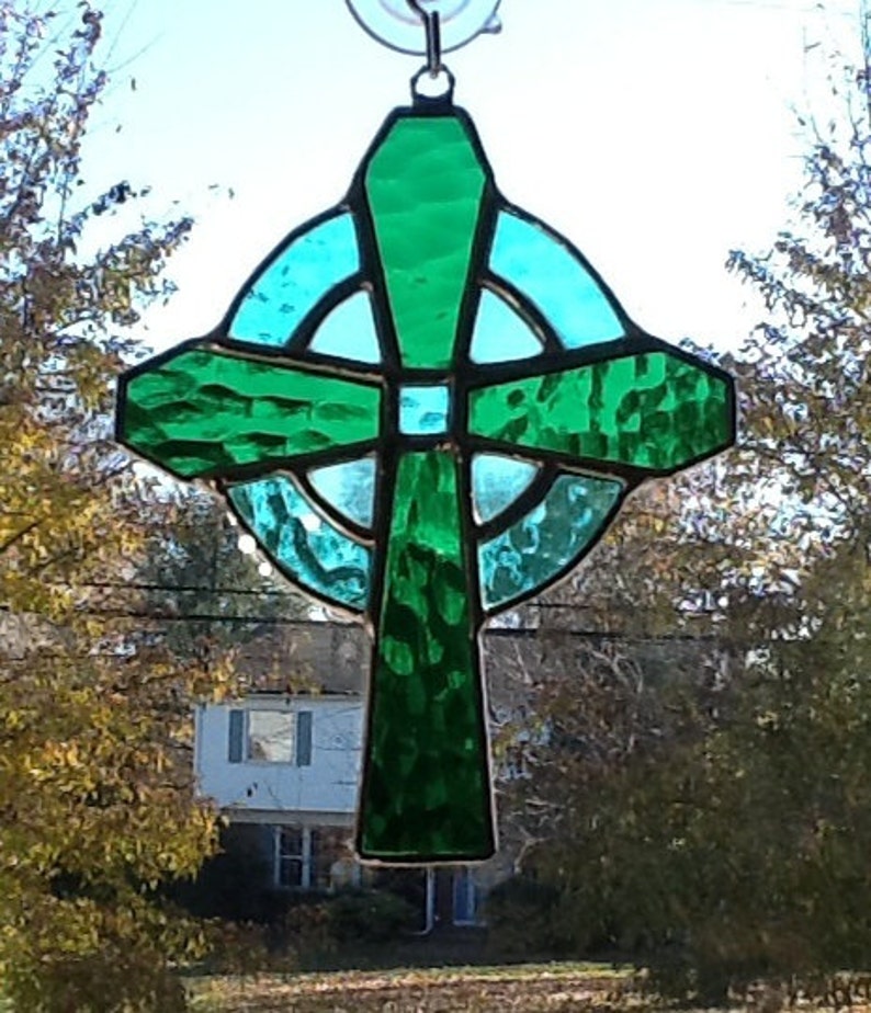 Stained Glass Green Celtic Cross 6 1/4 x 5 in. Etsy