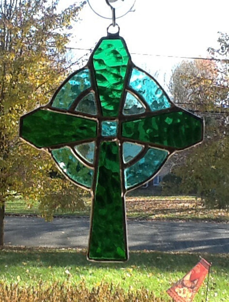 Stained Glass Green Celtic Cross 6 1/4 x 5 in. | Etsy