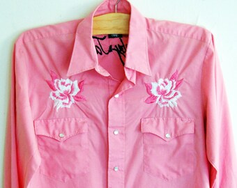 Chemise Western Indigo Star Brodée Florale à Pressions Perle - Taille M, Occasion Très Bon état