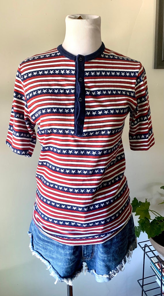 70s Stars and Stripes Knit Top // small