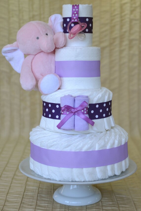 pink and purple diaper cake