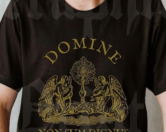 Domine Non Sum Dignus Short Sleeve T-Shirt | Shirt Gifts for Traditional Catholics Latin Mass Eastern Catholic Christians for men women