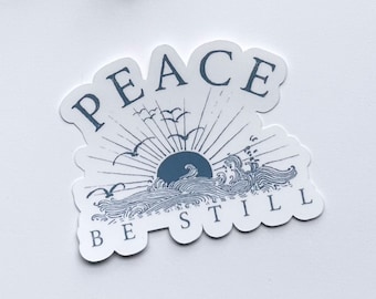 Peace Be Still Mark 4:39 Bible Verse Sticker | Water bottle, laptop, phone decal | Gifts for Christians Catholics Eastern Orthodox Men Women