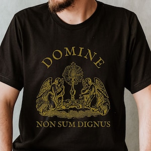 Domine Non Sum Dignus Short Sleeve T-Shirt | Shirt Gifts for Traditional Catholics Latin Mass Eastern Catholic Christians for men women