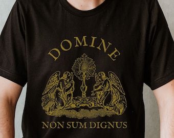 Domine Non Sum Dignus Short Sleeve T-Shirt | Shirt Gifts for Traditional Catholics Latin Mass Eastern Catholic Christians for men women