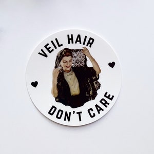 Veil Hair Don't Care Vintage Style Sticker | Round Water Bottle Laptop Decal | Gifts for Traditional Catholic Orthodox Christian Women