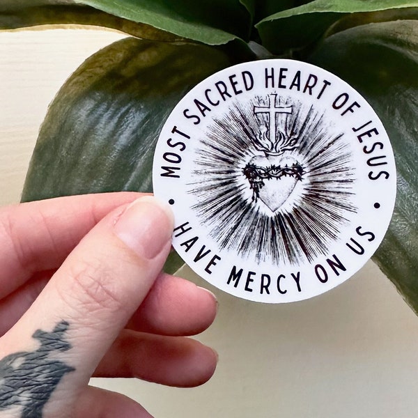 Mini* Most Sacred Heart of Jesus Have Mercy on Us Vintage Sticker | Catholic Prayer Decal