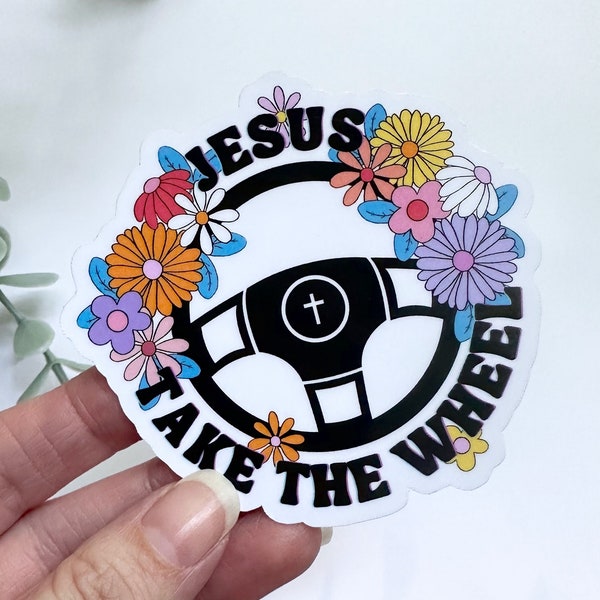 Jesus Take the Wheel Retro Floral Sticker | water bottle laptop phone decal | gifts for Christian women, teens, girls, Catholic, Orthodox
