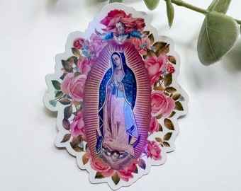 Our Lady of Guadalupe Holographic Sticker | Laptop Water bottle Decal | Gifts for Mexican Latino Spanish Traditional Catholic Christians