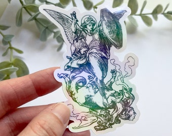 Holographic St. Michael the Archangel Sticker | Water bottle laptop decal | Gifts for Orthodox, Catholics, Christians, Stocking Stuffer
