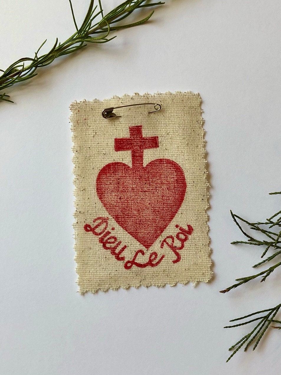 Dieu Le Roi Sacred Heart Vendée Style Badge Linocut Print | Etsy