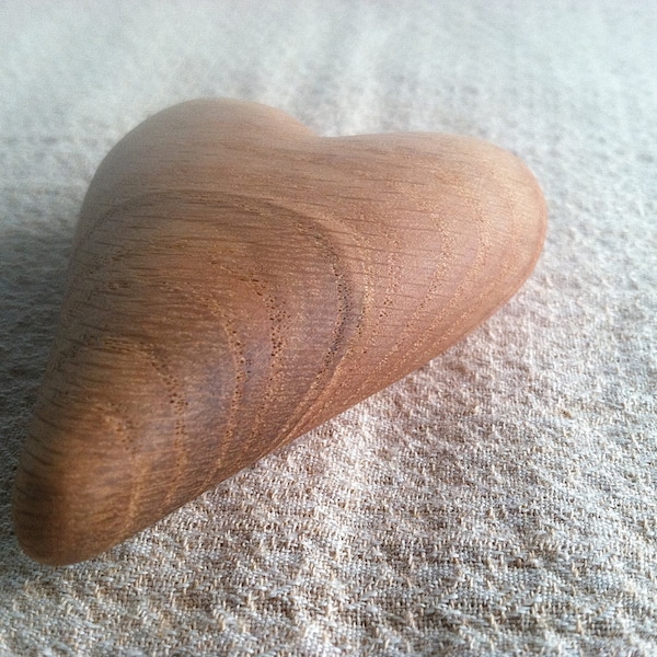 Small Palm Sized Carved Wooden Heart - oak wood