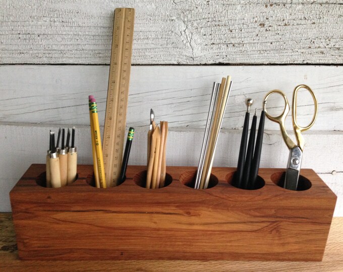 Pecan Wood Desk Caddy Organizer With Large Epoxy Filled Crack Etsy