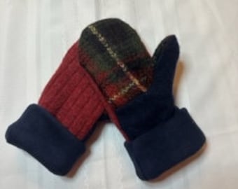 Brick Red upcycled wool sweater fleece lined mittens