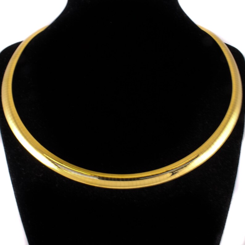 Gold Omega Necklace 14k Yellow Gold Wide Choker Flat Necklace Etsy