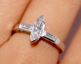 Diamond Engagement Ring White Gold Marquise Diamond Wedding Ring Diamond Solitaire Size 6