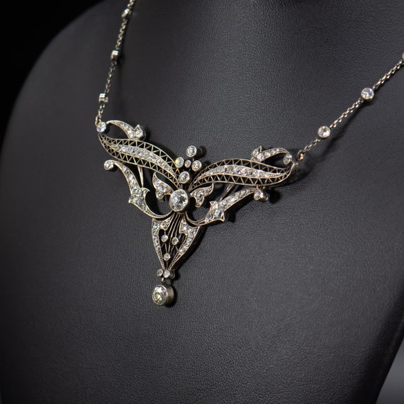 Antique Edwardian Diamond Necklace Earrings Gold … - image 4