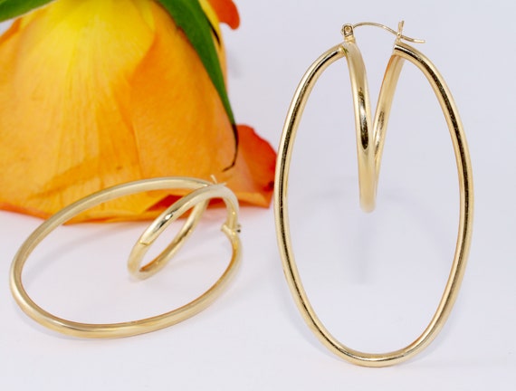 Gold Hoop Earrings.  14k Yellow Gold Hoops. Desig… - image 1