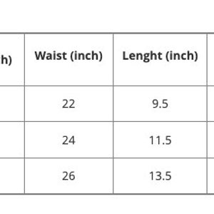 May include: Size chart for baby clothes with measurements in inches. The chart shows chest, waist, length, and sleeve length for sizes 3-6 months, 6-12 months, and 12-18 months.