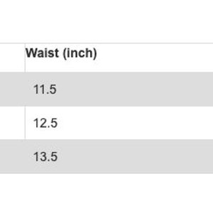 May include: Size chart for children's clothing with measurements in inches for chest, waist, and length. Sizes 2, 4, and 6 are listed.