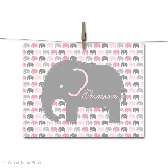 Pink Baby Elephant Nursery Art Decor Baby Girls Nursery