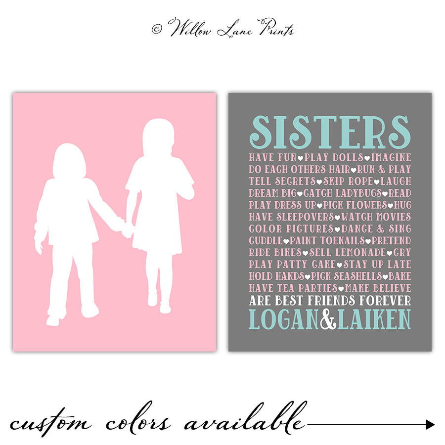 sisters wall art girls bedroom wall art big sister little | Etsy