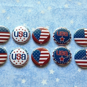 American Flag, USA, 4th Of July, Patriotic, Memorial Day, 1 Flatback Buttons, 10 Buttons Total image 1