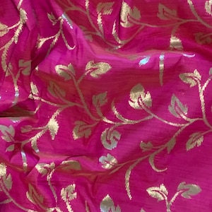 Pink Indian Brocade Fabric by the Yard Banarasi Blended Silk Bridal Wedding Dresses Lehenga DIY Crafting Sewing Drapery Upholstery Costume