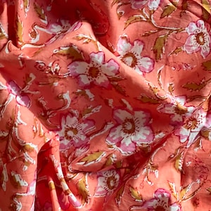 Blumendruck Stoff Schüttgut Indischer Handblock bedruckter Baumwollvoile-Stoff, Nähen Bekleidungsstoff Quilten und Basteln Stoff