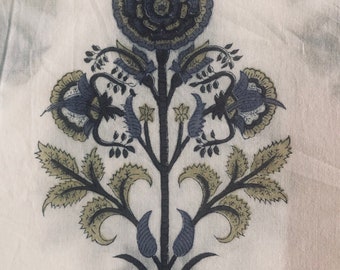 Tissu en coton imprimé floral bloc : tissu indien teint végétal par mètre