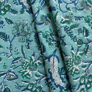 Floral Screen Print Cotton Fabric: Aqua, Pink & Orange