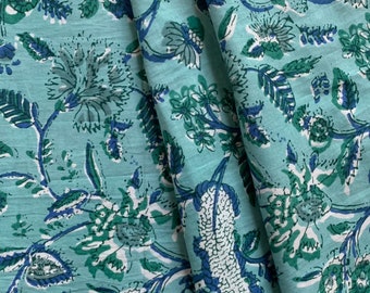 Floral Screen Print Cotton Fabric: Aqua, Pink & Orange