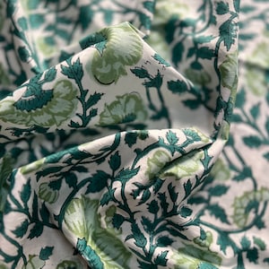 Green Hand block print, floral print, soft cotton fabric, Fabric modern floral fabric Indian print fabric womens dress fabric