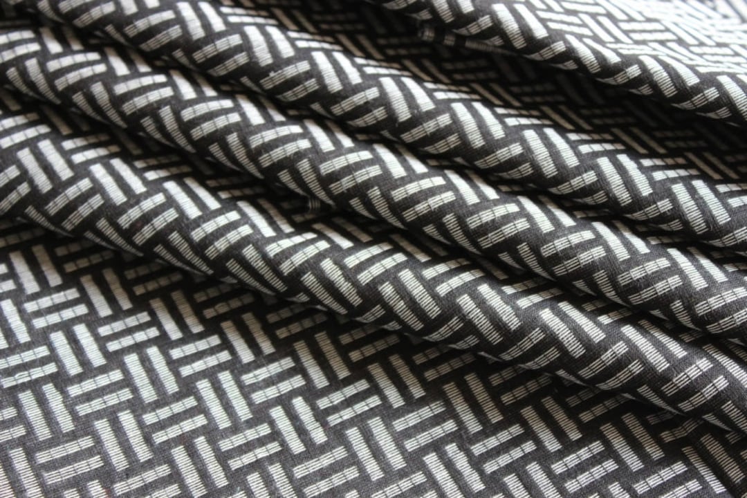 black-geometric-jacquard-cotton-fabric-handloom-woven-etsy