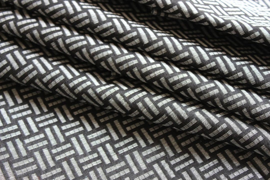 Black Geometric Jacquard Cotton Fabric Handloom Woven Etsy