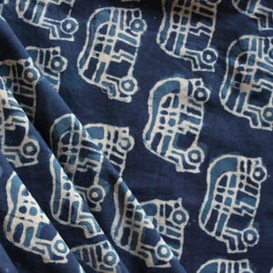 fabric By The Yard Indigo Blue Print Cotton Fabric, Indian Hand Block Printed Natural Vegetable Dye Wood Block Printed Mud Resist