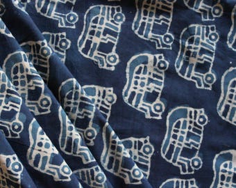 Indigo Blue Cotton Fabric: Indian Hand Block Print, Natural Dye By The Yard
