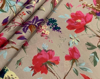 Hand Screen Printed Cotton Fabric: Indian Bird Floral Upholstery, Curtain, Quilting