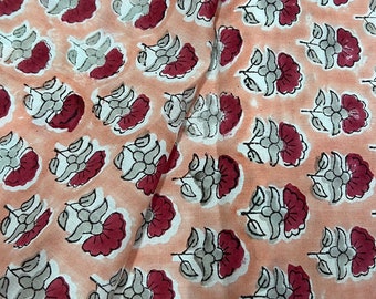 Floral Block Print Cotton Fabric: Aqua Blue Indian Cloth by the Yard