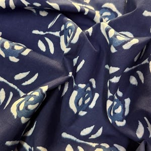 Rose indigo print  By The Yard Indigo Fabric Blue Floral Print Cotton Fabric, Indian Hand Block Printed Natural Vegetable Dye Sewing Fabric