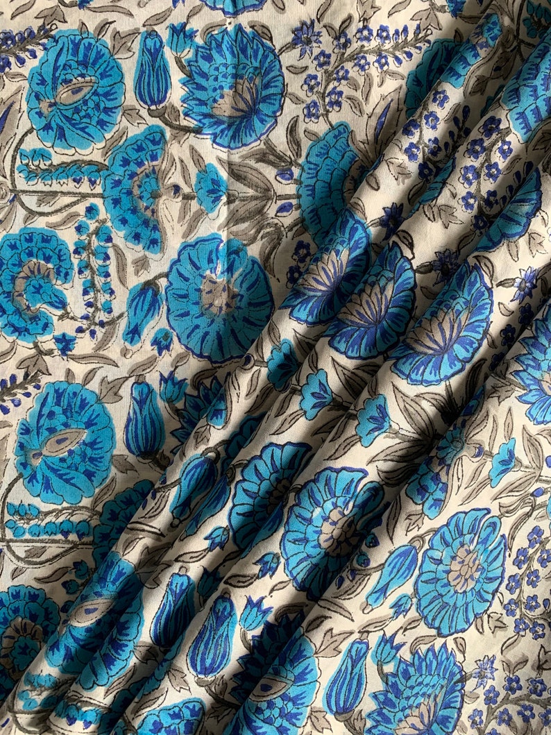 Hand Block Print Lotus Print Soft Cotton Fabric Fabric Etsy