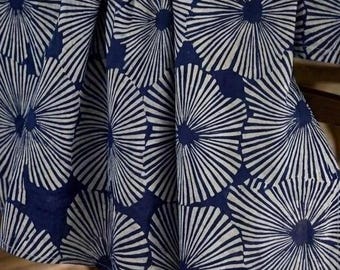 Floral Indigo Hand Block Printed Cotton Fabric: Natural Dye By The Yard